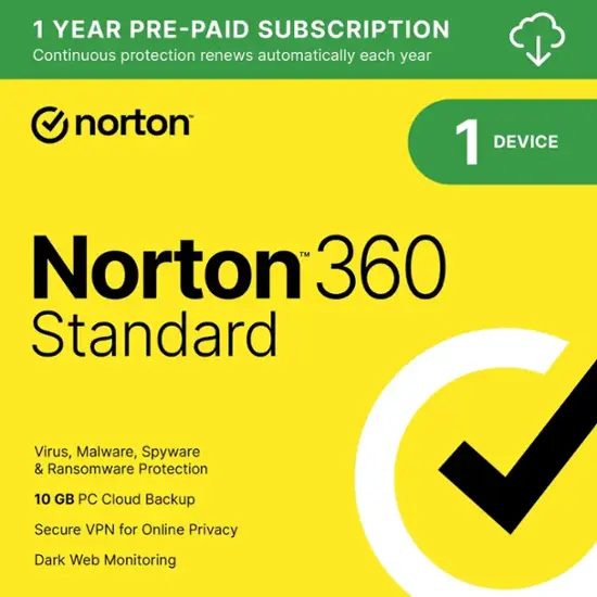 Norton – 360 Standard (1 Device) Antivirus Internet Security Software + VPN + Dark Web Monitoring